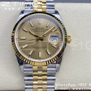 Rolex DateJust 36 SS 126233 VSF 1:1 Best Edition 904L Steel YG Stick Dial on Jubilee Bracelet VS3235 - Super Clone Watch | 1:1 Best Version