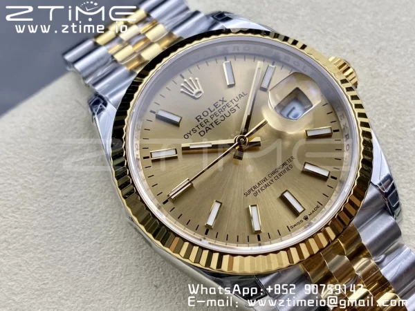 Rolex DateJust 36 SS 126233 VSF 1:1 Mejor Edición 904L Steel YG Stick Dial on Jubilee Bracelet VS3235 - Super Clone Watch | 1:1 Mejor Versión