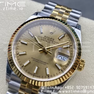 Rolex DateJust 36 SS 126233 VSF 1:1 Mejor Edición 904L Steel YG Stick Dial on Jubilee Bracelet VS3235 - Super Clone Watch | 1:1 Mejor Versión