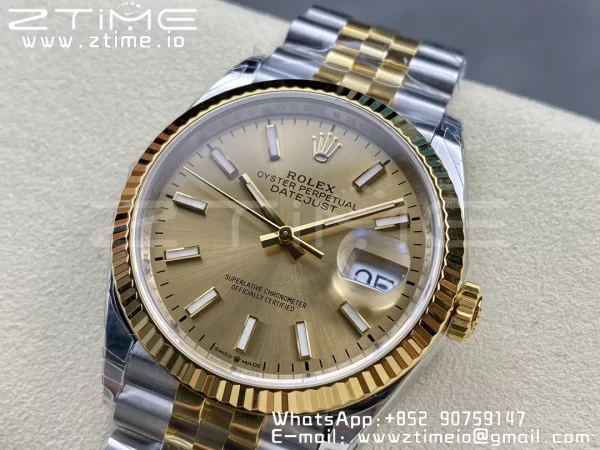 Rolex DateJust 36 SS 126233 VSF 1:1 Mejor Edición 904L Steel YG Stick Dial on Jubilee Bracelet VS3235 - Super Clone Watch | 1:1 Mejor Versión