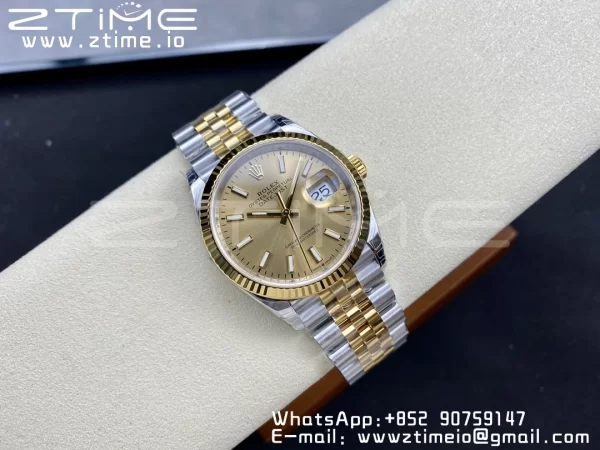 Rolex DateJust 36 SS 126233 VSF 1:1 Mejor Edición 904L Steel YG Stick Dial on Jubilee Bracelet VS3235 - Super Clone Watch | 1:1 Mejor Versión