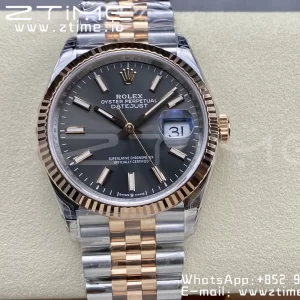 Rolex DateJust 36 SS 126231 VSF 1:1 Best Edition 904L Steel Gray Stick Dial on SS/RG Jubilee Bracelet VS3235 - Super Clone Watch | 1:1 Best Version