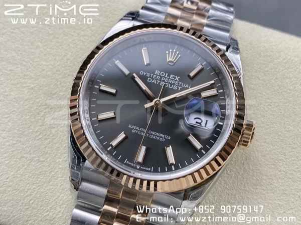 Rolex DateJust 36 SS 126231 VSF 1:1 Best Edition 904L Steel Gray Stick Dial on SS/RG Jubilee Bracelet VS3235 - Super Clone Watch | 1:1 Best Version