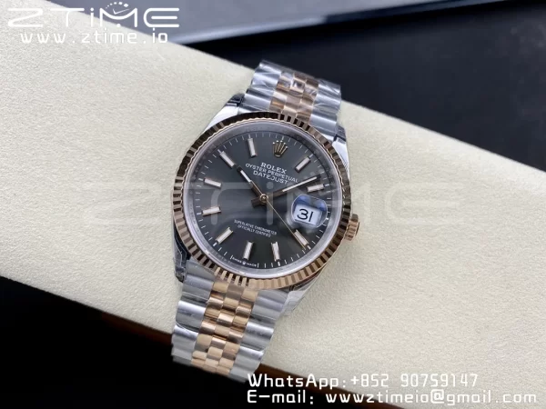 Rolex DateJust 36 SS 126231 VSF 1:1 Best Edition 904L Steel Gray Stick Dial on SS/RG Jubilee Bracelet VS3235 - Super Clone Watch | 1:1 Best Version
