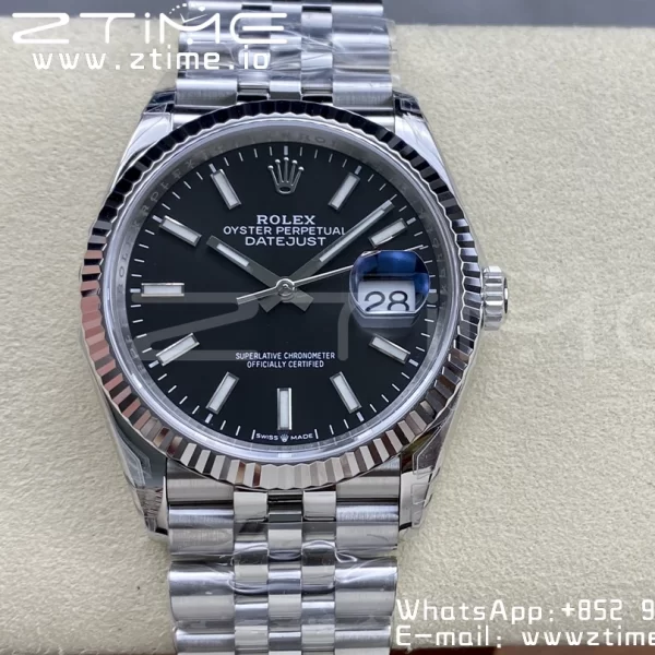 Rolex DateJust 36 126234 904L SS VSF 1:1 Best Edition Fluted Bezel Black Dial on Jubilee Bracelet VS3235 - Super Clone Watch | 1:1 Best Version