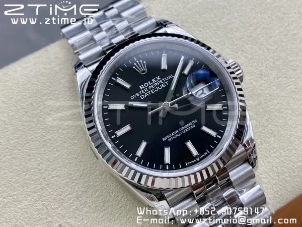 Rolex DateJust 36 126234 904L SS VSF 1:1 Best Edition Fluted Bezel Black Dial on Jubilee Bracelet VS3235 - Super Clone Watch | 1:1 Best Version