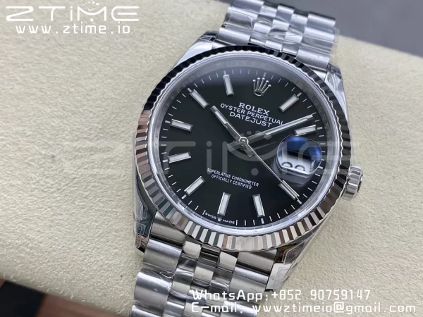 Rolex DateJust 36 126234 904L SS VSF 1:1 Best Edition Fluted Bezel Black Dial on Jubilee Bracelet VS3235 - Super Clone Watch | 1:1 Best Version