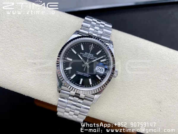 Rolex DateJust 36 126234 904L SS VSF 1:1 Best Edition Fluted Bezel Black Dial on Jubilee Bracelet VS3235 - Super Clone Watch | 1:1 Best Version