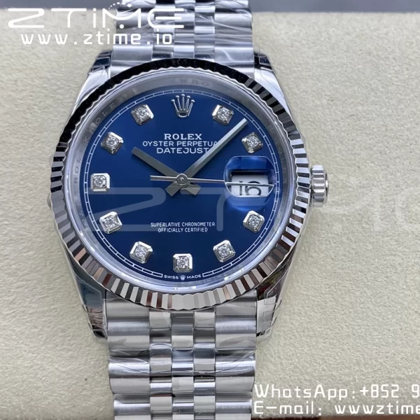 Rolex DateJust 36 SS 126234 VSF 1:1 Nejlepší vydání 904L ocel modré diamanty ciferník na jubilejní náramek VS3235 - Super klon hodinky | 1:1 Nejlepší verze