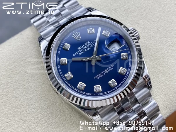 Rolex DateJust 36 SS 126234 VSF 1:1 Nejlepší vydání 904L ocel modré diamanty ciferník na jubilejní náramek VS3235 - Super klon hodinky | 1:1 Nejlepší verze