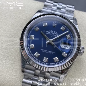 Rolex DateJust 36 SS 126234 VSF 1:1 Nejlepší vydání 904L ocel modré diamanty ciferník na jubilejní náramek VS3235 - Super klon hodinky | 1:1 Nejlepší verze