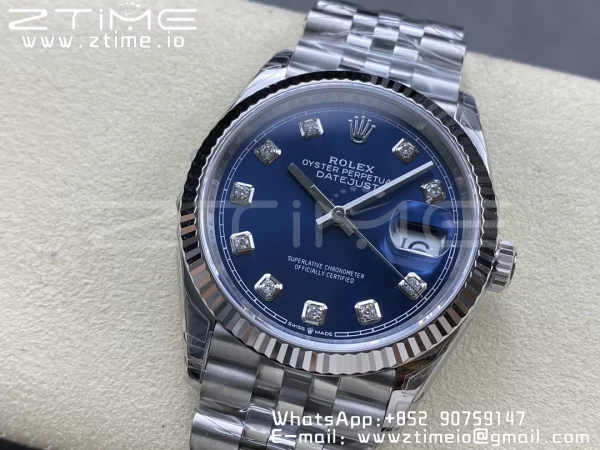 Rolex DateJust 36 SS 126234 VSF 1:1 Nejlepší vydání 904L ocel modré diamanty ciferník na jubilejní náramek VS3235 - Super klon hodinky | 1:1 Nejlepší verze