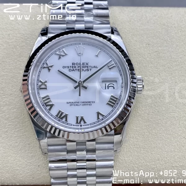 Rolex DateJust 36 SS 126234 VSF 1:1 Best Edition 904L Steel White Roman Dial on Jubilee Bracelet VS3235 - Super Clone Watch | 1:1 Best Version