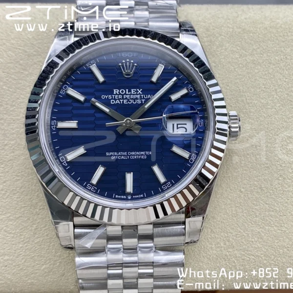 ROLEX DateJust 41 126300 904L SS VSF 1:1 Best Edition Cadran albastru texturat pe brățară Jubilee VS3235 - Super Clone Watch | 1:1 Best Version