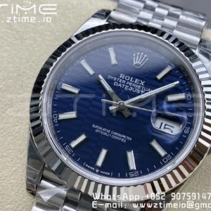 ROLEX DateJust 41 126300 904L SS VSF 1:1 Best Edition Cadran albastru texturat pe brățară Jubilee VS3235 - Super Clone Watch | 1:1 Best Version