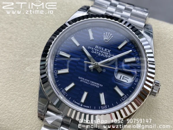 ROLEX DateJust 41 126300 904L SS VSF 1:1 Best Edition Cadran albastru texturat pe brățară Jubilee VS3235 - Super Clone Watch | 1:1 Best Version