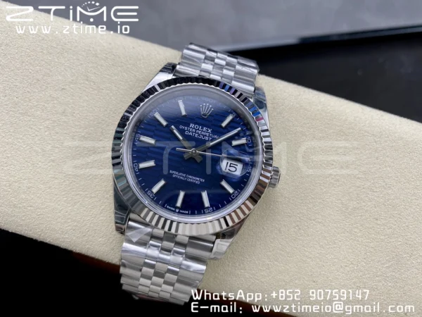 ROLEX DateJust 41 126300 904L SS VSF 1:1 Best Edition Cadran albastru texturat pe brățară Jubilee VS3235 - Super Clone Watch | 1:1 Best Version