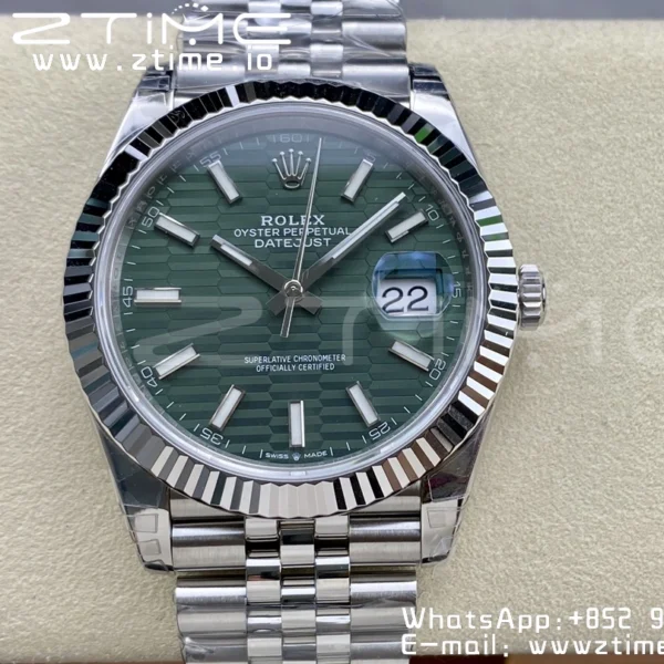 ROLEX DateJust 41 126300 904L SS VSF 1:1 Best Edition Green Textured  Dial on Jubilee Bracelet VS3235 - Super Clone Watch | 1:1 Best Version