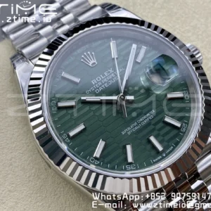 ROLEX DateJust 41 126300 904L SS VSF 1:1 Best Edition Green Textured  Dial on Jubilee Bracelet VS3235 - Super Clone Watch | 1:1 Best Version