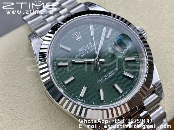 ROLEX DateJust 41 126300 904L SS VSF 1:1 Best Edition Green Textured  Dial on Jubilee Bracelet VS3235 - Super Clone Watch | 1:1 Best Version