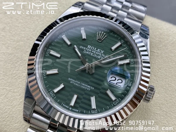 ROLEX DateJust 41 126300 904L SS VSF 1:1 Best Edition Green Textured  Dial on Jubilee Bracelet VS3235 - Super Clone Watch | 1:1 Best Version