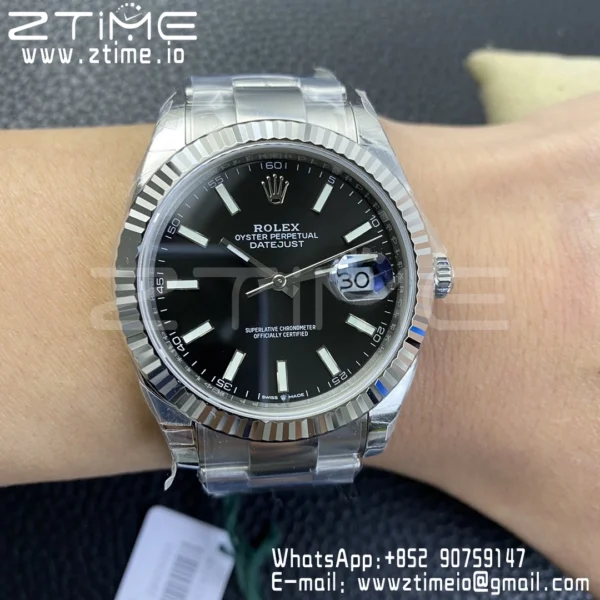 ROLEX デイトジャスト41 126334 904L SS VSF 1:1 ベストエディション ブラックダイヤル オイスターブレスレット VS3235 - スーパークローンウォッチ｜1:1 ベストバージョン