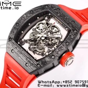 RICHARD MILLE RM055 NTPT BBR Factory Best Edition Skelett Schwarzes Zifferblatt auf rotem Kautschukband Clone RMUL2 V3 - Super Clone Watch | 1:1 Best Version