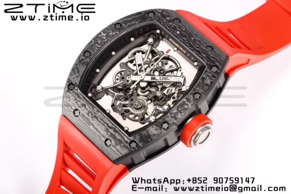 RICHARD MILLE RM055 NTPT BBR Factory Best Edition Skelett Schwarzes Zifferblatt auf rotem Kautschukband Clone RMUL2 V3 - Super Clone Watch | 1:1 Best Version