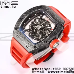 RICHARD MILLE RM055 NTPT BBR Factory Best Edition Skelett Schwarzes Zifferblatt auf rotem Kautschukband Clone RMUL2 V3 - Super Clone Watch | 1:1 Best Version