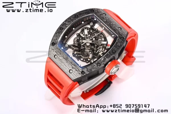 RICHARD MILLE RM055 NTPT BBR Factory Best Edition Skelett Schwarzes Zifferblatt auf rotem Kautschukband Clone RMUL2 V3 - Super Clone Watch | 1:1 Best Version