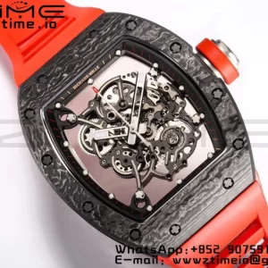 RICHARD MILLE RM055 NTPT BBR Factory Best Edition Skelett Schwarzes Zifferblatt auf rotem Kautschukband Clone RMUL2 V3 - Super Clone Watch | 1:1 Best Version