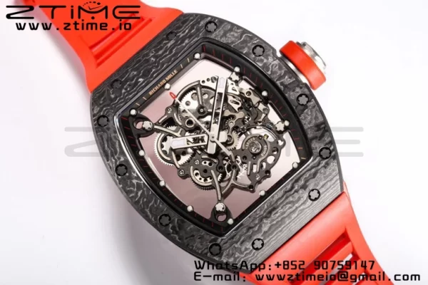 RICHARD MILLE RM055 NTPT BBR Factory Best Edition Skelett Schwarzes Zifferblatt auf rotem Kautschukband Clone RMUL2 V3 - Super Clone Watch | 1:1 Best Version