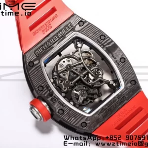 RICHARD MILLE RM055 NTPT BBR Factory Best Edition Skelett Schwarzes Zifferblatt auf rotem Kautschukband Clone RMUL2 V3 - Super Clone Watch | 1:1 Best Version