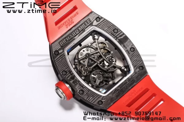RICHARD MILLE RM055 NTPT BBR Factory Best Edition Skelett Schwarzes Zifferblatt auf rotem Kautschukband Clone RMUL2 V3 - Super Clone Watch | 1:1 Best Version