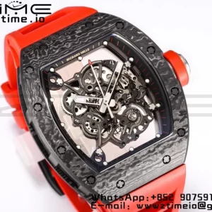 RICHARD MILLE RM055 NTPT BBR Factory Best Edition Skelett Schwarzes Zifferblatt auf rotem Kautschukband Clone RMUL2 V3 - Super Clone Watch | 1:1 Best Version