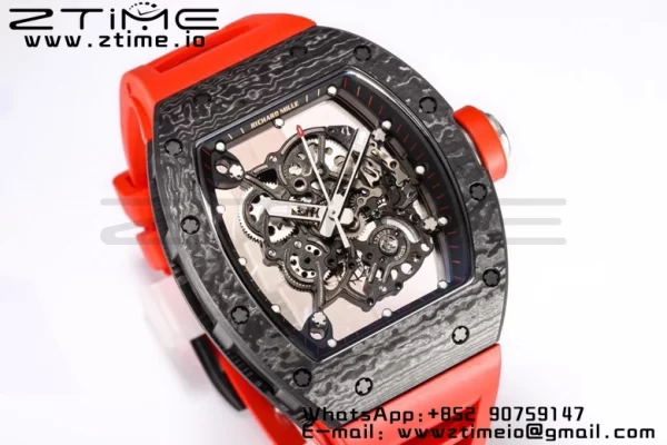 RICHARD MILLE RM055 NTPT BBR Factory Best Edition Skelett Schwarzes Zifferblatt auf rotem Kautschukband Clone RMUL2 V3 - Super Clone Watch | 1:1 Best Version