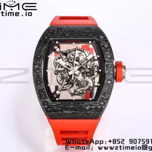 RICHARD MILLE RM055 NTPT BBR Factory Best Edition Skeleton Black Dial on Red Rubber Strap Clone RMUL2 V3 - Super Clone Watch | 1:1 Best Version