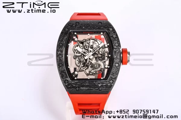 RICHARD MILLE RM055 NTPT BBR Factory Best Edition Skelett Schwarzes Zifferblatt auf rotem Kautschukband Clone RMUL2 V3 - Super Clone Watch | 1:1 Best Version