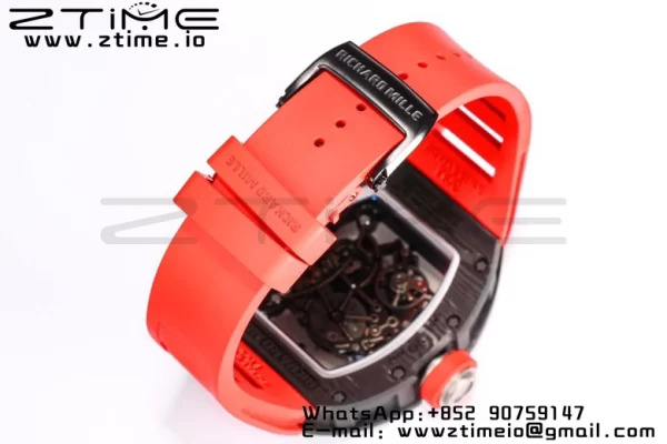 RICHARD MILLE RM055 NTPT BBR Factory Best Edition Skelett Schwarzes Zifferblatt auf rotem Kautschukband Clone RMUL2 V3 - Super Clone Watch | 1:1 Best Version