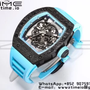 RICHARD MILLE RM055 NTPT BBR Factory Best Edition Skeleton Black Dial Blue Inside Frame on Blue Rubber Strap Clone RMUL2 V3 - Super Clone Watch | 1:1 Best Version