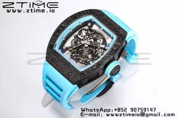 RICHARD MILLE RM055 NTPT BBR Factory Best Edition Skeleton Black Dial Blue Inside Frame on Blue Rubber Strap Clone RMUL2 V3 - Super Clone Watch | 1:1 Best Version