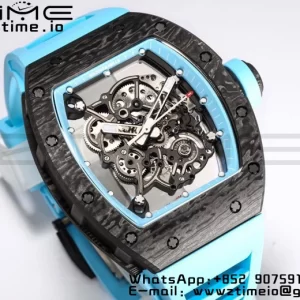 RICHARD MILLE RM055 NTPT BBR Factory Best Edition Skeleton Black Dial Blue Inside Frame on Blue Rubber Strap Clone RMUL2 V3 - Super Clone Watch | 1:1 Best Version