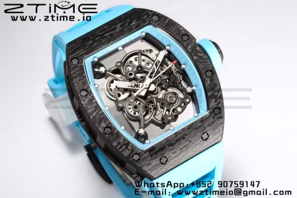 RICHARD MILLE RM055 NTPT BBR Factory Best Edition Skeleton Black Dial Blue Inside Frame on Blue Rubber Strap Clone RMUL2 V3 - Super Clone Watch | 1:1 Best Version