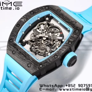 RICHARD MILLE RM055 NTPT BBR Factory Best Edition Skeleton Black Dial Blue Inside Frame on Blue Rubber Strap Clone RMUL2 V3 - Super Clone Watch | 1:1 Best Version
