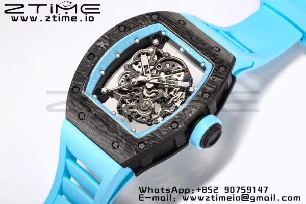 RICHARD MILLE RM055 NTPT BBR Factory Best Edition Skeleton Black Dial Blue Inside Frame on Blue Rubber Strap Clone RMUL2 V3 - Super Clone Watch | 1:1 Best Version