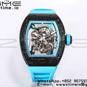 RICHARD MILLE RM055 NTPT BBR Factory Best Edition Skeleton Black Dial Blue Inside Frame on Blue Rubber Strap Clone RMUL2 V3 - Super Clone Watch | 1:1 Best Version