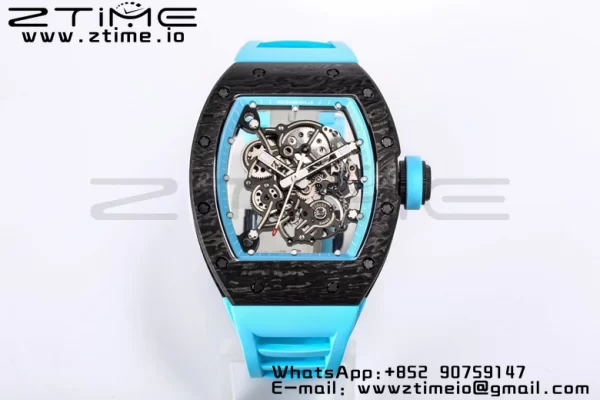 RICHARD MILLE RM055 NTPT BBR Factory Best Edition Skeleton Black Dial Blue Inside Frame on Blue Rubber Strap Clone RMUL2 V3 - Super Clone Watch | 1:1 Best Version