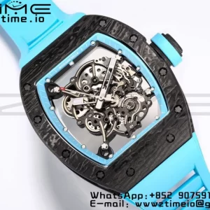 RICHARD MILLE RM055 NTPT BBR Factory Best Edition Skeleton Black Dial Blue Inside Frame on Blue Rubber Strap Clone RMUL2 V3 - Super Clone Watch | 1:1 Best Version