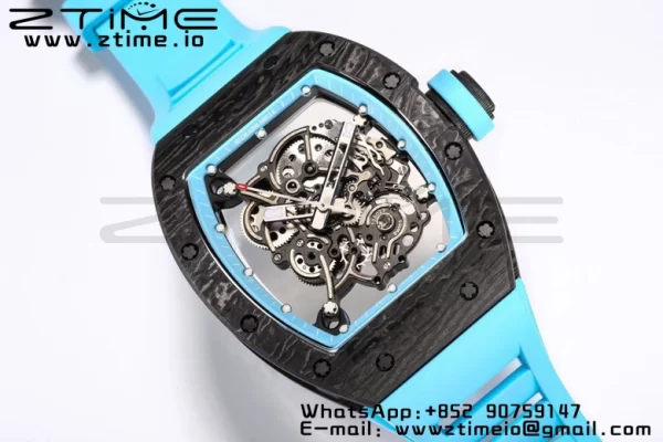 RICHARD MILLE RM055 NTPT BBR Factory Best Edition Skeleton Black Dial Blue Inside Frame on Blue Rubber Strap Clone RMUL2 V3 - Super Clone Watch | 1:1 Best Version
