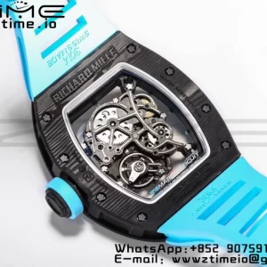 RICHARD MILLE RM055 NTPT BBR Factory Best Edition Skeleton Black Dial Blue Inside Frame on Blue Rubber Strap Clone RMUL2 V3 - Super Clone Watch | 1:1 Best Version